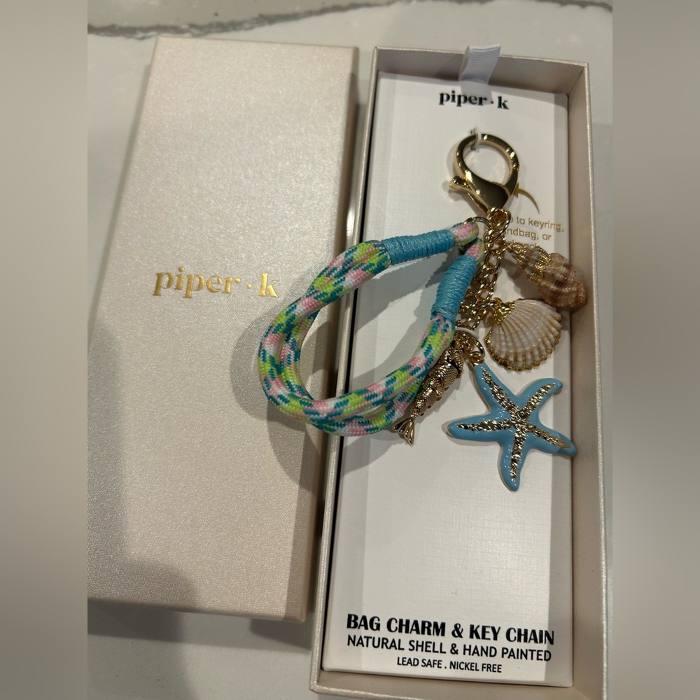 Piper K blue lanyard Shell starfish fish coastal charms Keychain Bag Charm